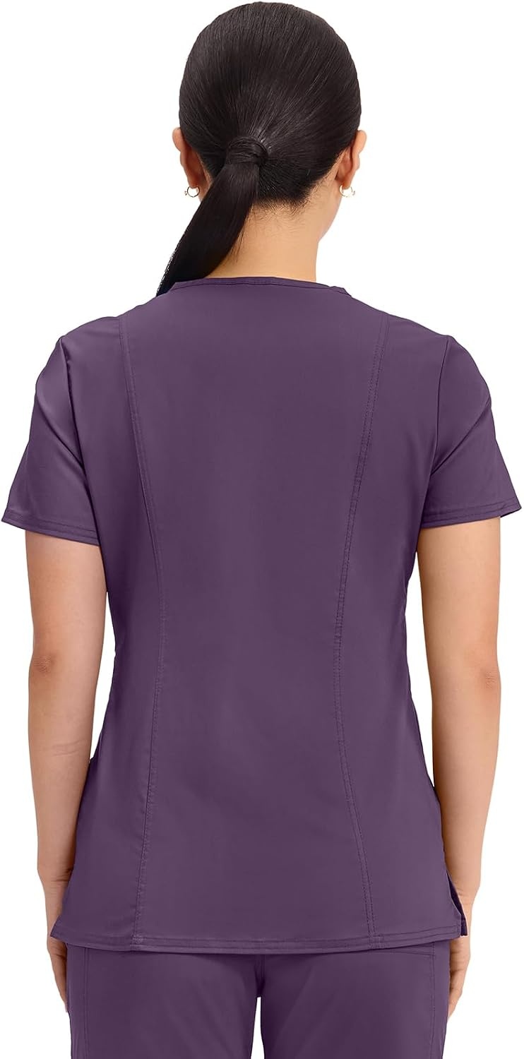 image:imageCherokee WW Revolution Scrub Tops Women Mock Wrap 2 Pockets Nurse ShirtEggplant