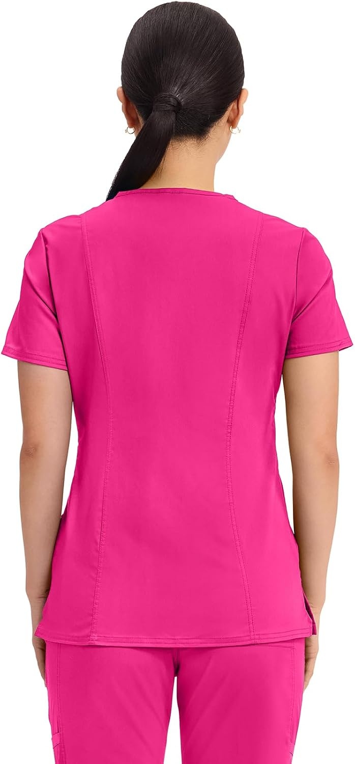 image:imageCherokee WW Revolution Scrub Tops Women Mock Wrap 2 Pockets Nurse ShirtElectric Pink