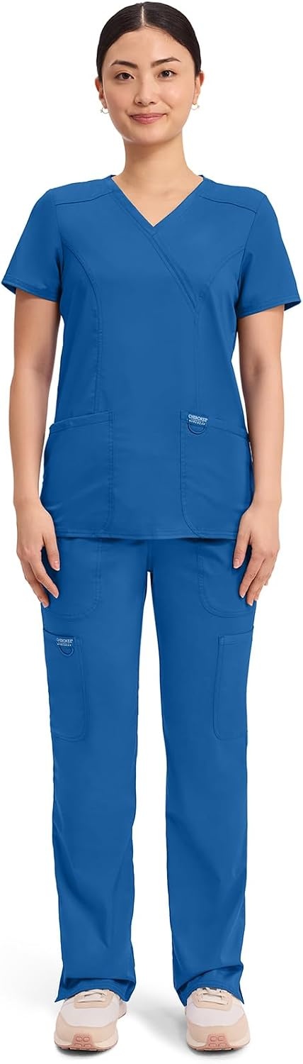 image:imageCherokee WW Revolution Scrub Tops Women Mock Wrap 2 Pockets Nurse ShirtRoyal