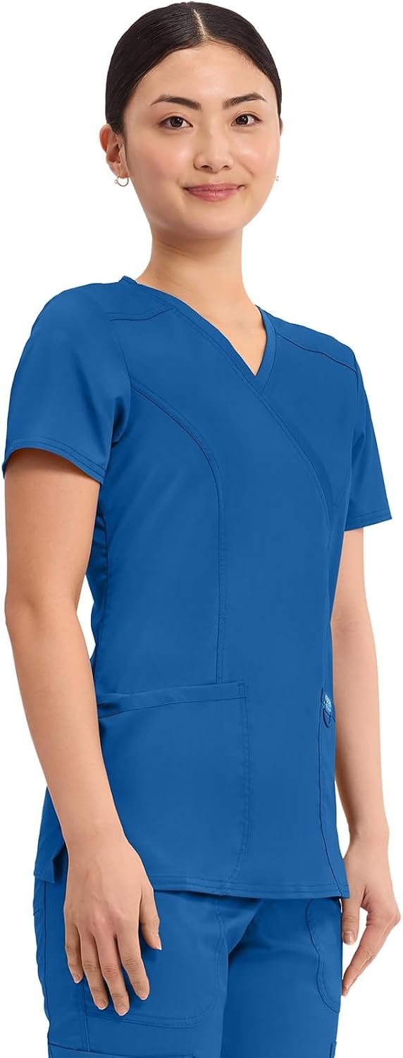 image:imageCherokee WW Revolution Scrub Tops Women Mock Wrap 2 Pockets Nurse ShirtRoyal
