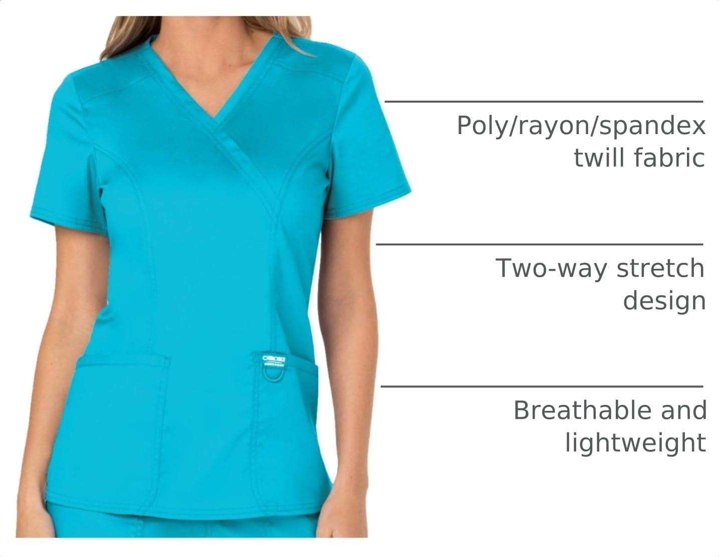 image:imageCherokee WW Revolution Scrub Tops Women Mock Wrap 2 Pockets Nurse ShirtTurquoise