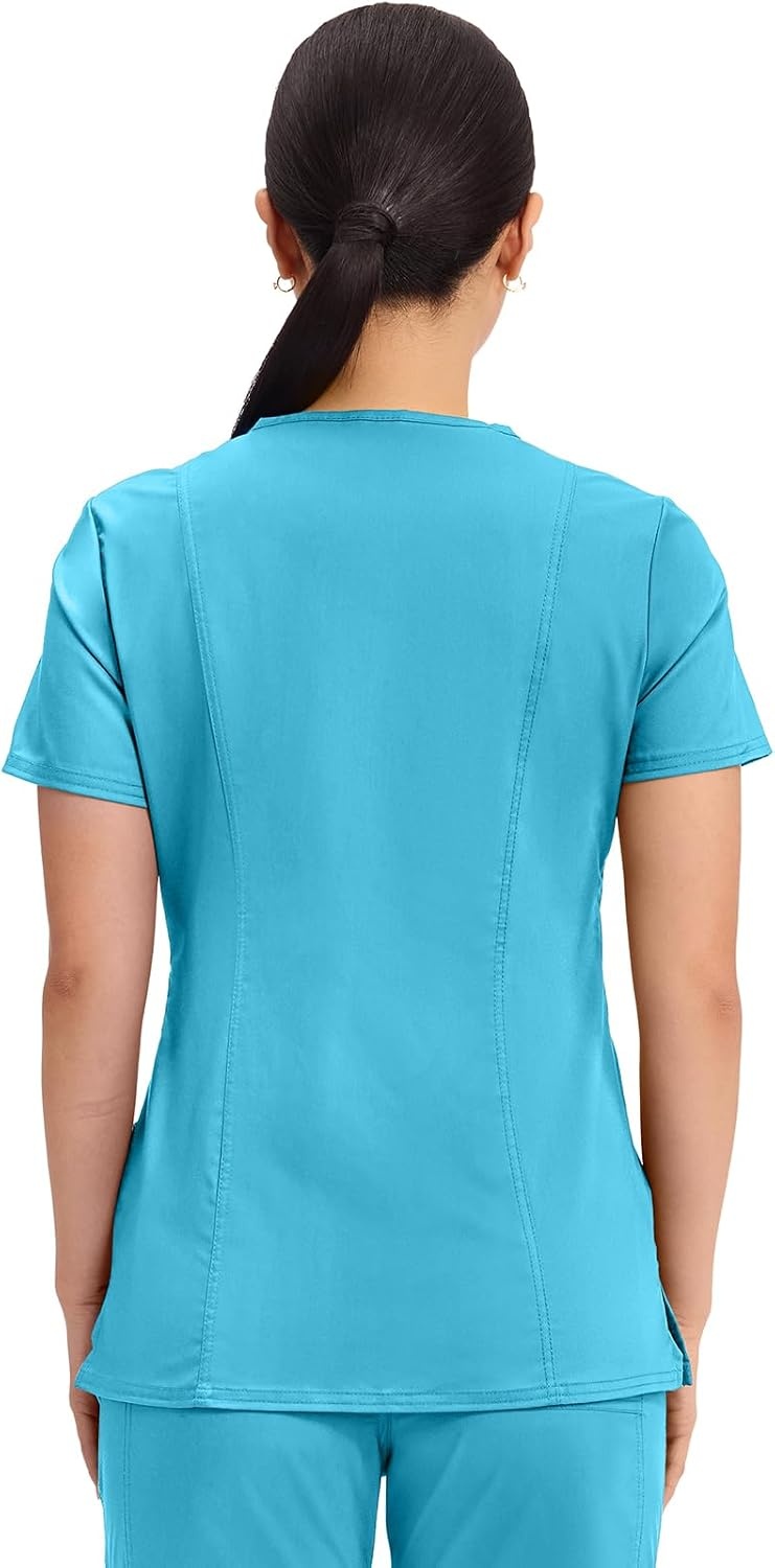 image:imageCherokee WW Revolution Scrub Tops Women Mock Wrap 2 Pockets Nurse ShirtTurquoise