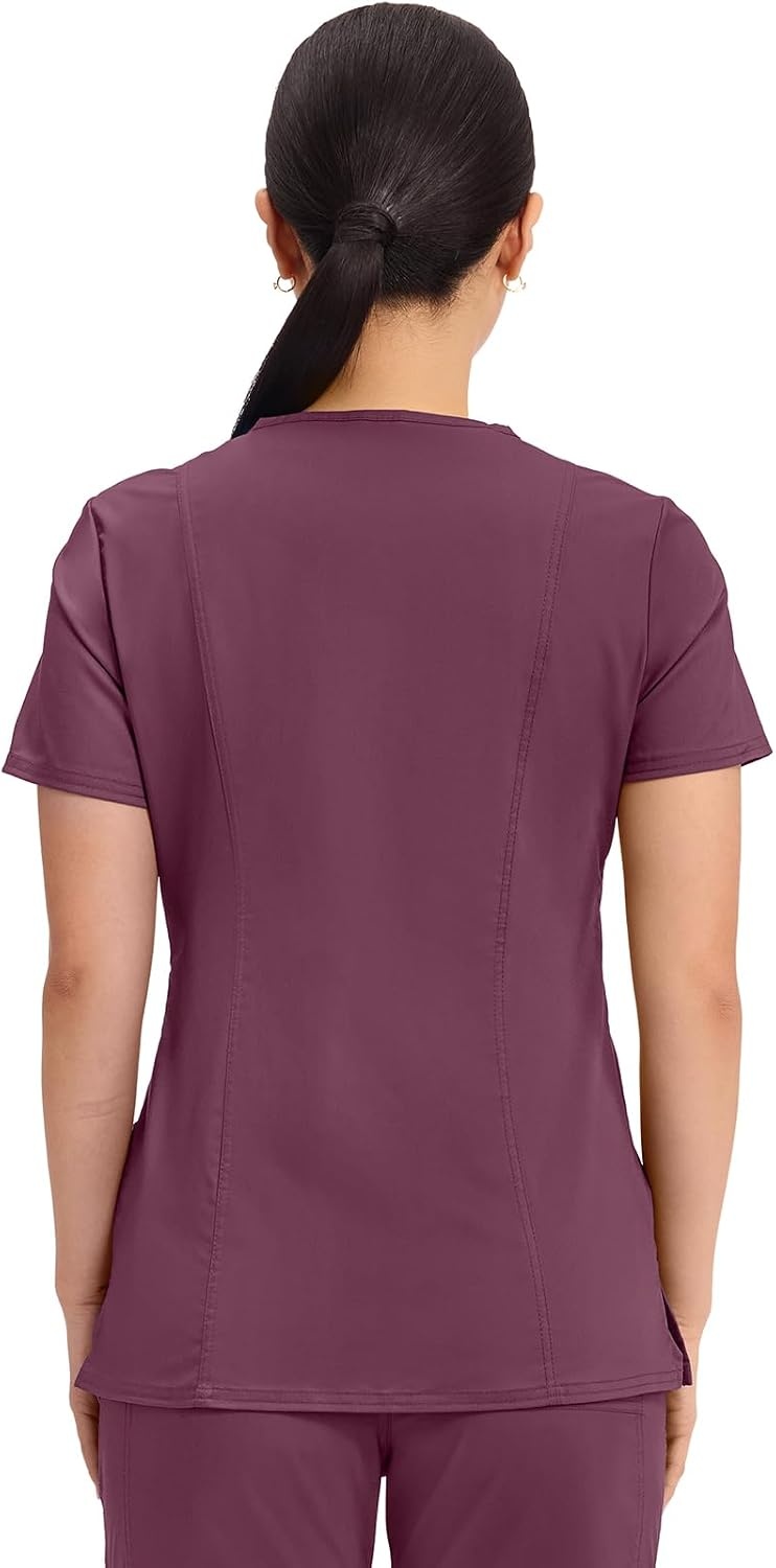 image:imageCherokee WW Revolution Scrub Tops Women Mock Wrap 2 Pockets Nurse ShirtWine