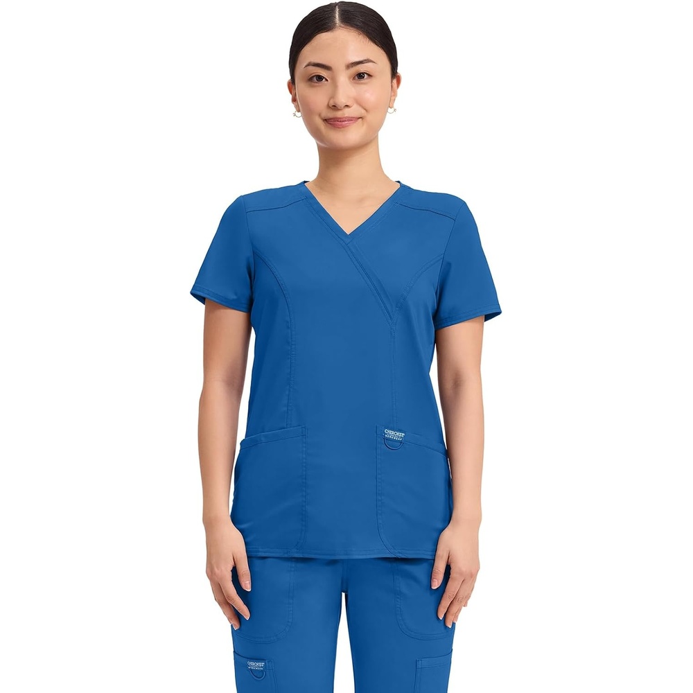 image:imageCherokee WW Revolution Scrub Tops Women Mock Wrap 2 Pockets Nurse ShirtRoyal