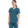 Cherokee WW Revolution Scrub Tops Women Mock Wrap 2 Pockets Nurse Shirt(Caribbean Blue)