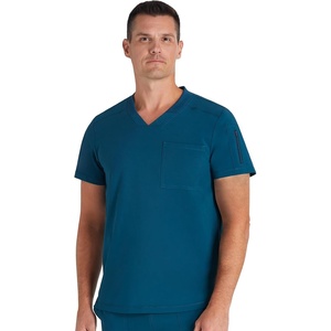 Cherokee Journey Men’s V-Neck Scrub Top 2 Pockets Relaxed Fit(Caribbean Blue)