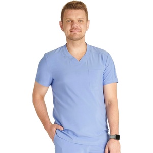 Cherokee Journey Men’s V-Neck Scrub Top 2 Pockets Relaxed Fit(Ciel)