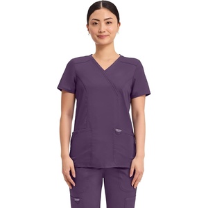 Cherokee WW Revolution Scrub Tops Women Mock Wrap 2 Pockets Nurse Shirt(Eggplant)