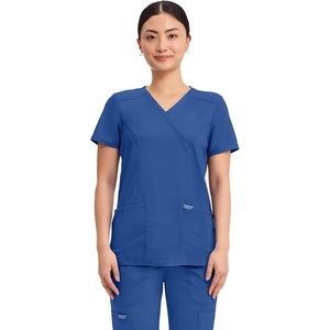 Cherokee WW Revolution Scrub Tops Women Mock Wrap 2 Pockets Nurse Shirt(Galaxy Blue)