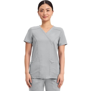 Cherokee WW Revolution Scrub Tops Women Mock Wrap 2 Pockets Nurse Shirt(Grey)