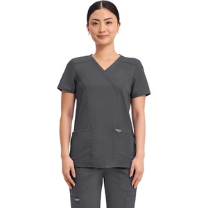Cherokee WW Revolution Scrub Tops Women Mock Wrap 2 Pockets Nurse Shirt(Pewter)