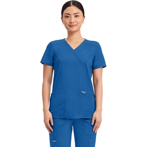 Cherokee WW Revolution Scrub Tops Women Mock Wrap 2 Pockets Nurse Shirt(Royal)
