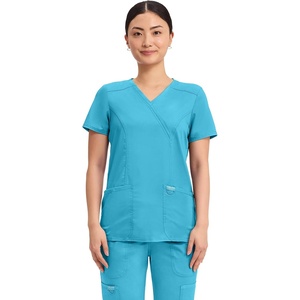 Cherokee WW Revolution Scrub Tops Women Mock Wrap 2 Pockets Nurse Shirt(Turquoise)