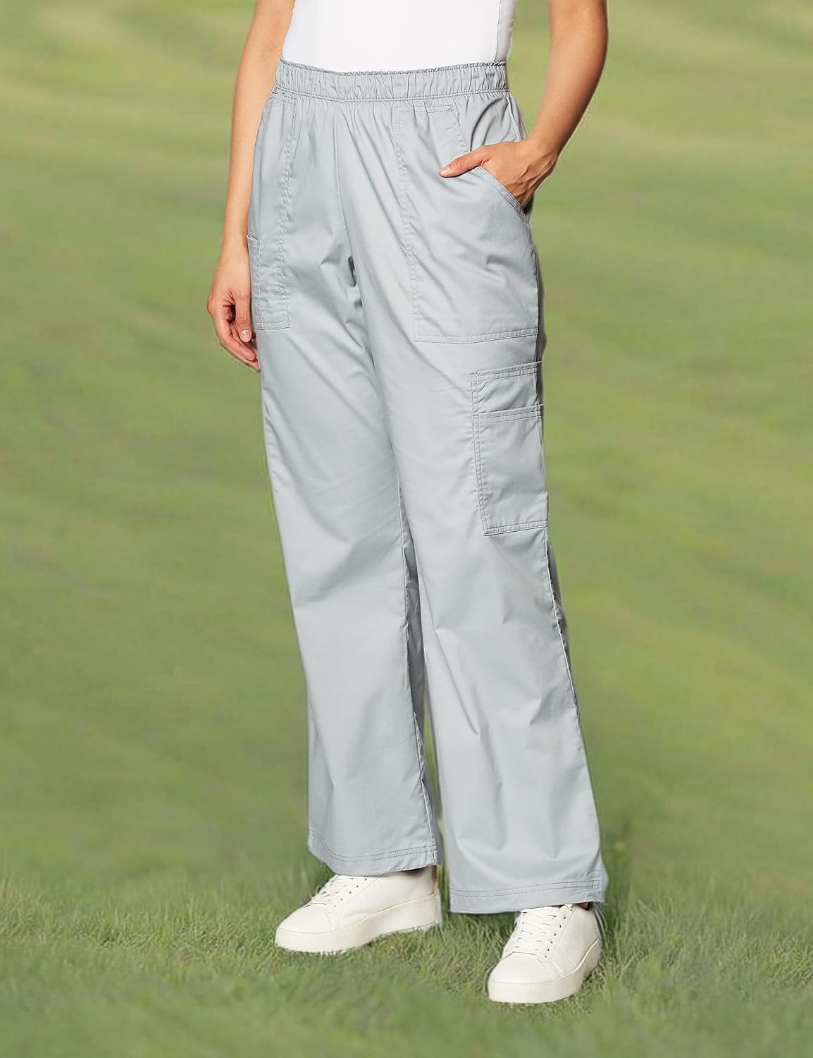 image:imageCherokee Core Stretch Scrub Pants for Women Cargo PullOn Mid RiseGrey
