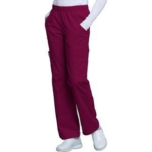 Cherokee Core Stretch Scrub Pants for Women Cargo Pull-On Mid Rise(Wine)
