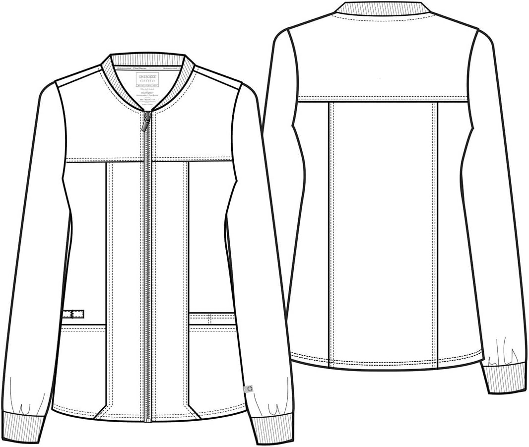 image:imageCherokee Rev Tech Warm Up Scrub Jacket for Women Zip Front 4 PocketsWhite