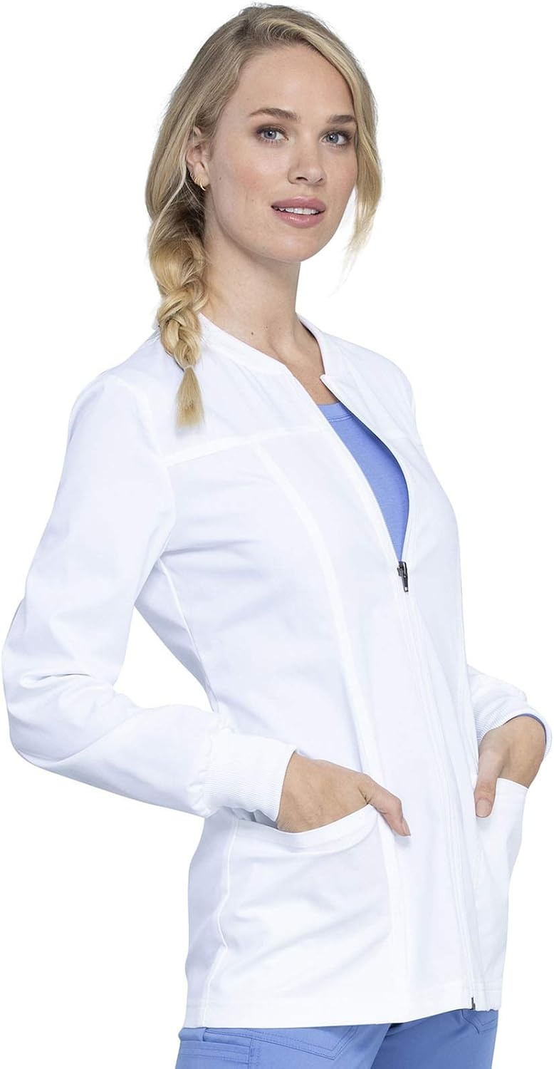 image:imageCherokee Rev Tech Warm Up Scrub Jacket for Women Zip Front 4 PocketsWhite