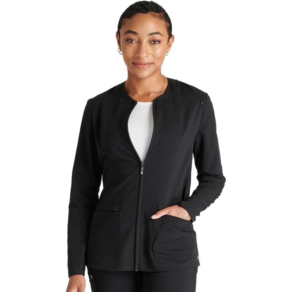 image:imageCherokee Atmos Scrub Jacket for Women Shirttail Hem 2 PocketsBlack