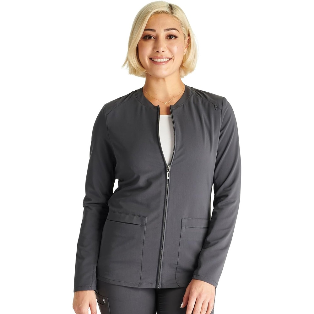 image:imageCherokee Atmos Scrub Jacket for Women Shirttail Hem 2 PocketsPewter