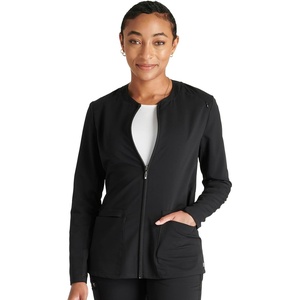 Cherokee Atmos Scrub Jacket for Women Shirttail Hem 2 Pockets(Black)
