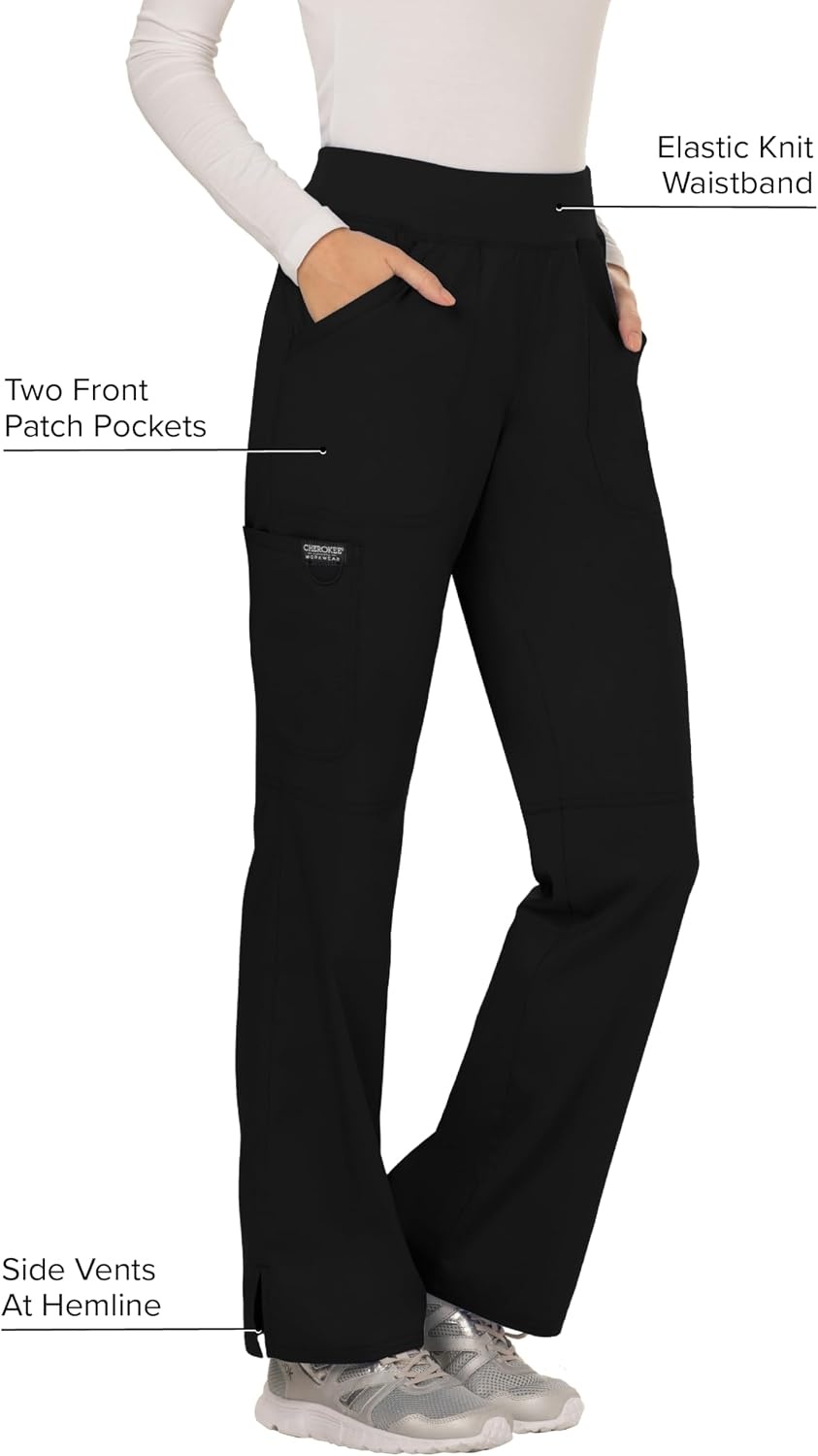 image:imageCherokee Womens Mid Rise Straight Leg Pullon PantBlack