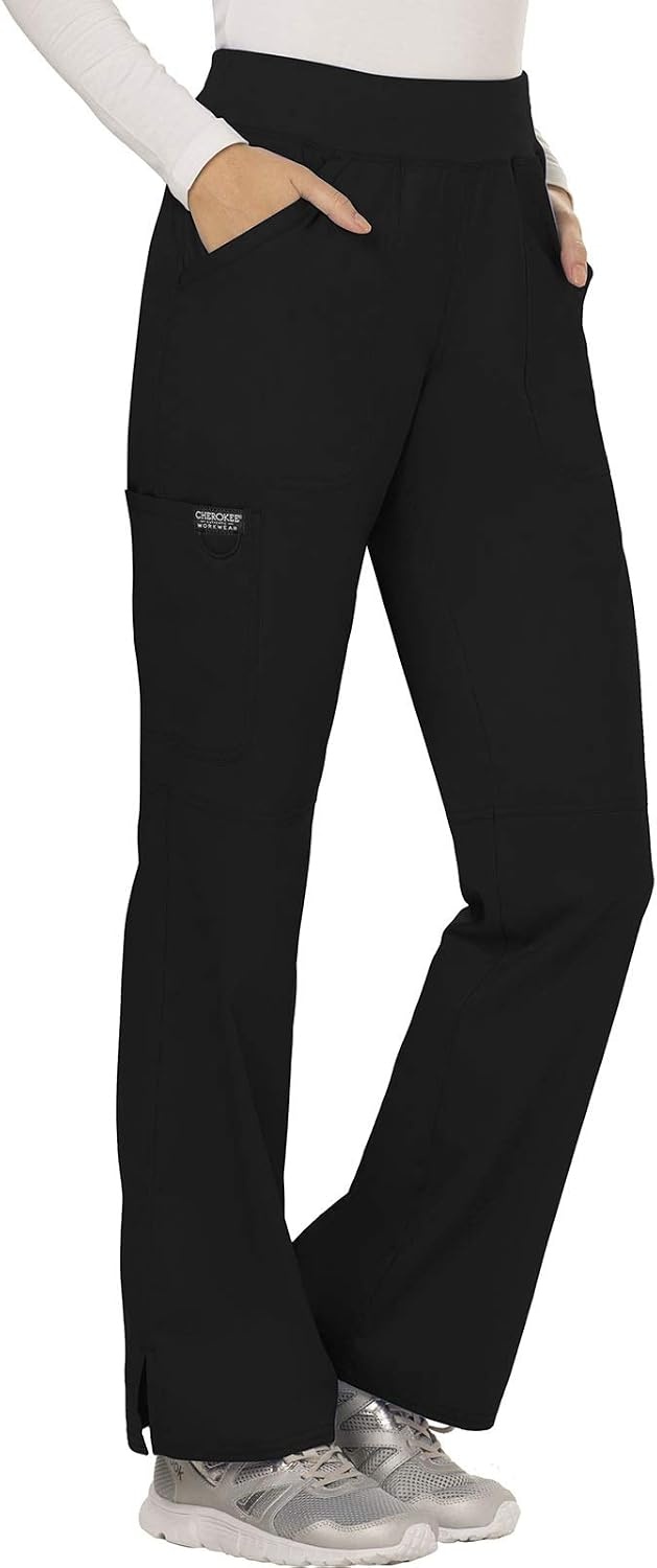 image:imageCherokee Womens Mid Rise Straight Leg Pullon PantBlack