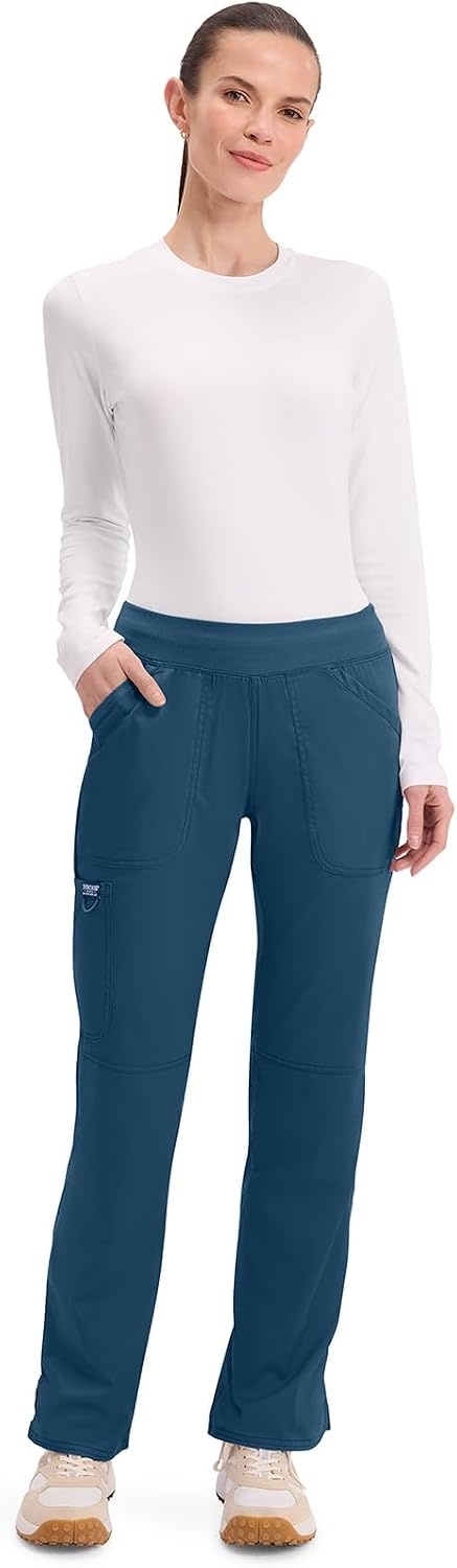 image:imageCherokee Womens Mid Rise Straight Leg Pullon PantCaribbean Blue