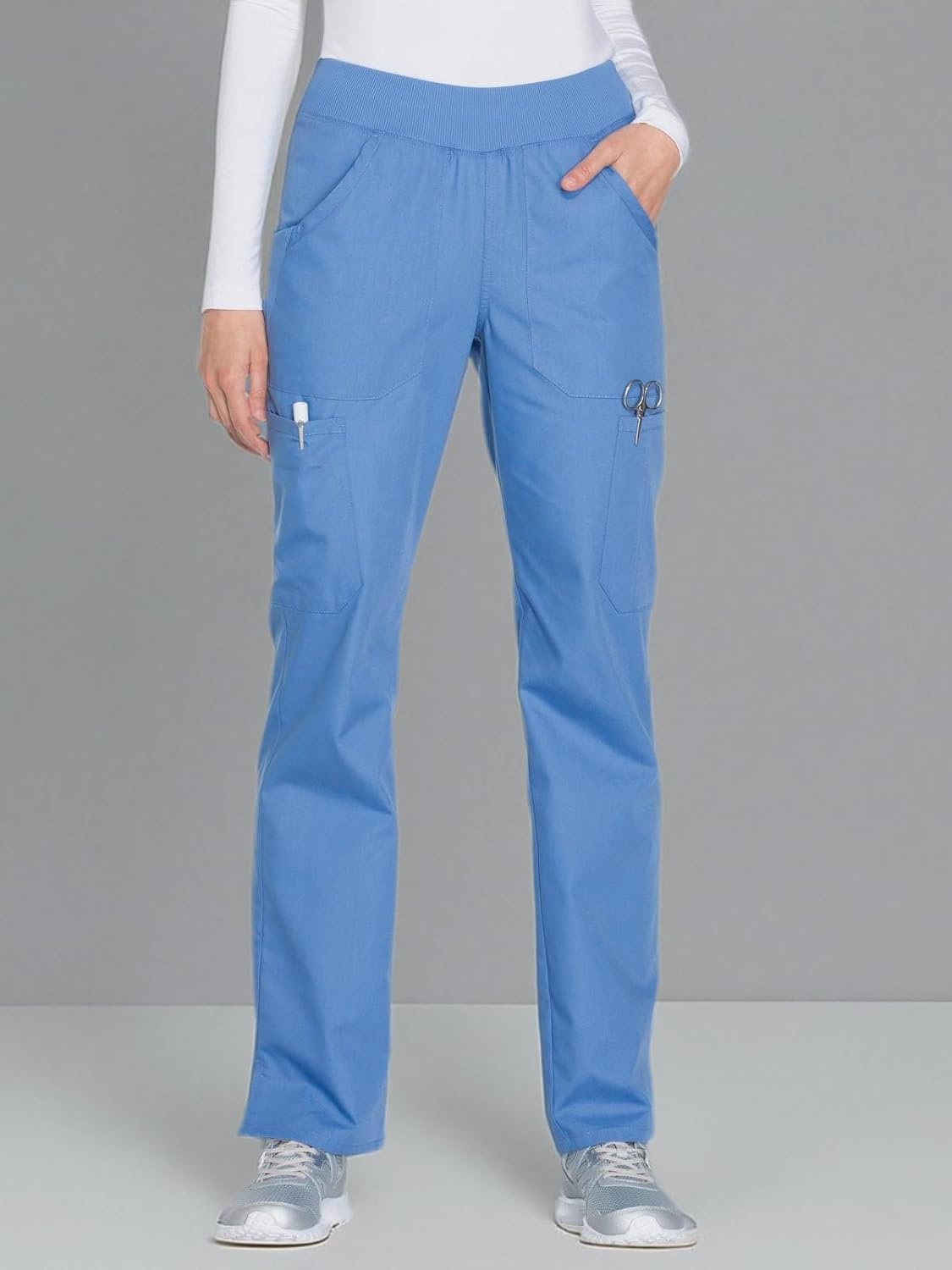 image:imageCherokee Womens Mid Rise Straight Leg Pullon PantCiel