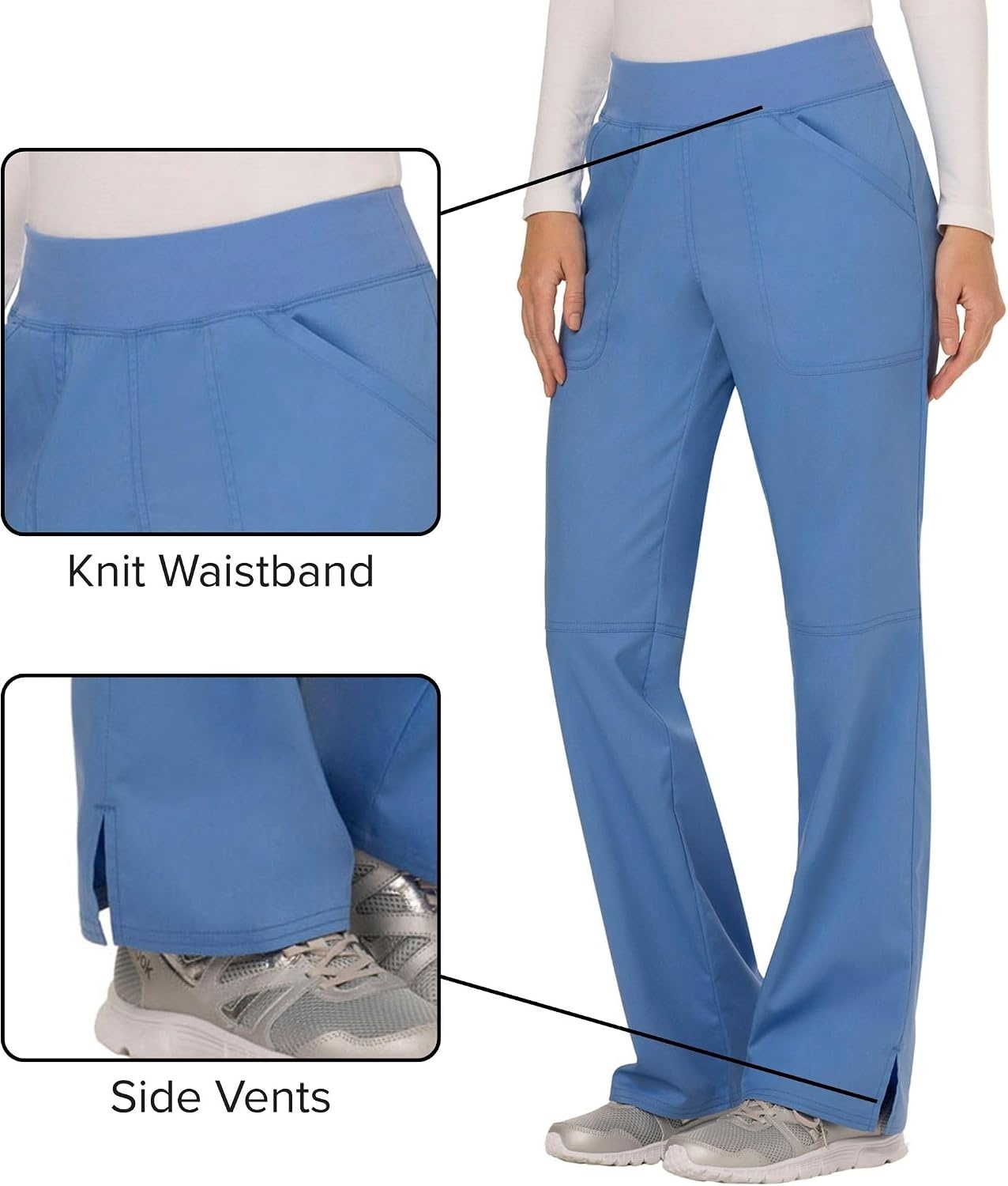 image:imageCherokee Womens Mid Rise Straight Leg Pullon PantCiel Blue