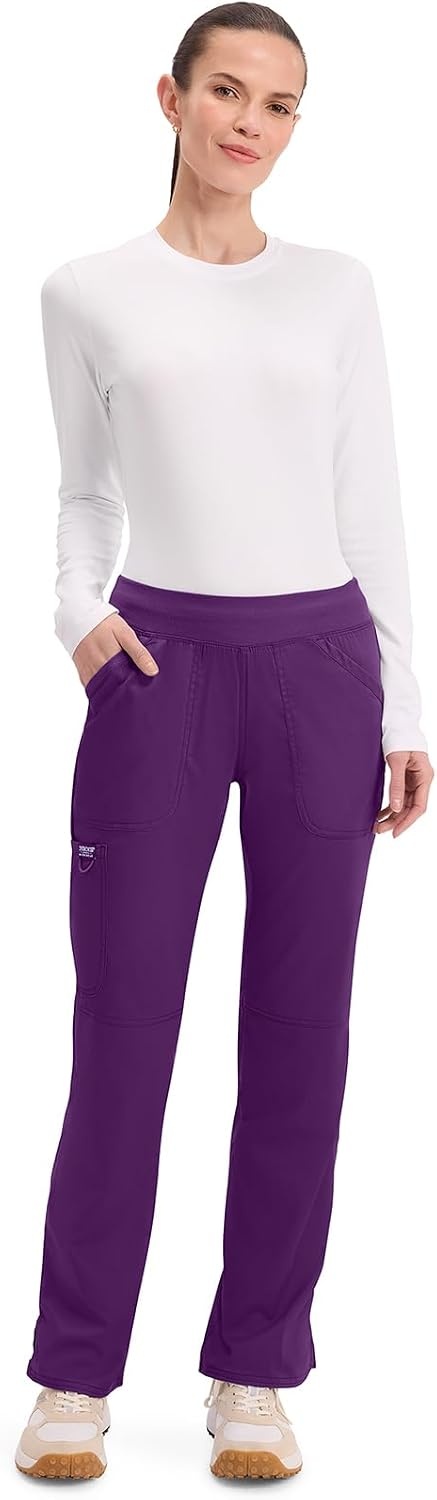 image:imageCherokee Womens Mid Rise Straight Leg Pullon PantEggplant