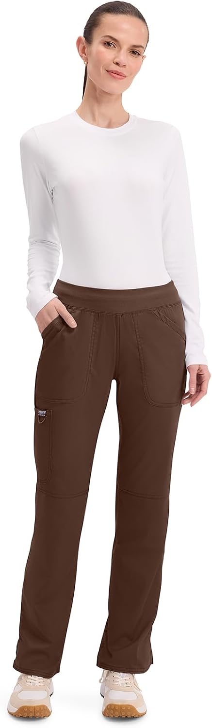 image:imageCherokee Womens Mid Rise Straight Leg Pullon PantEspresso