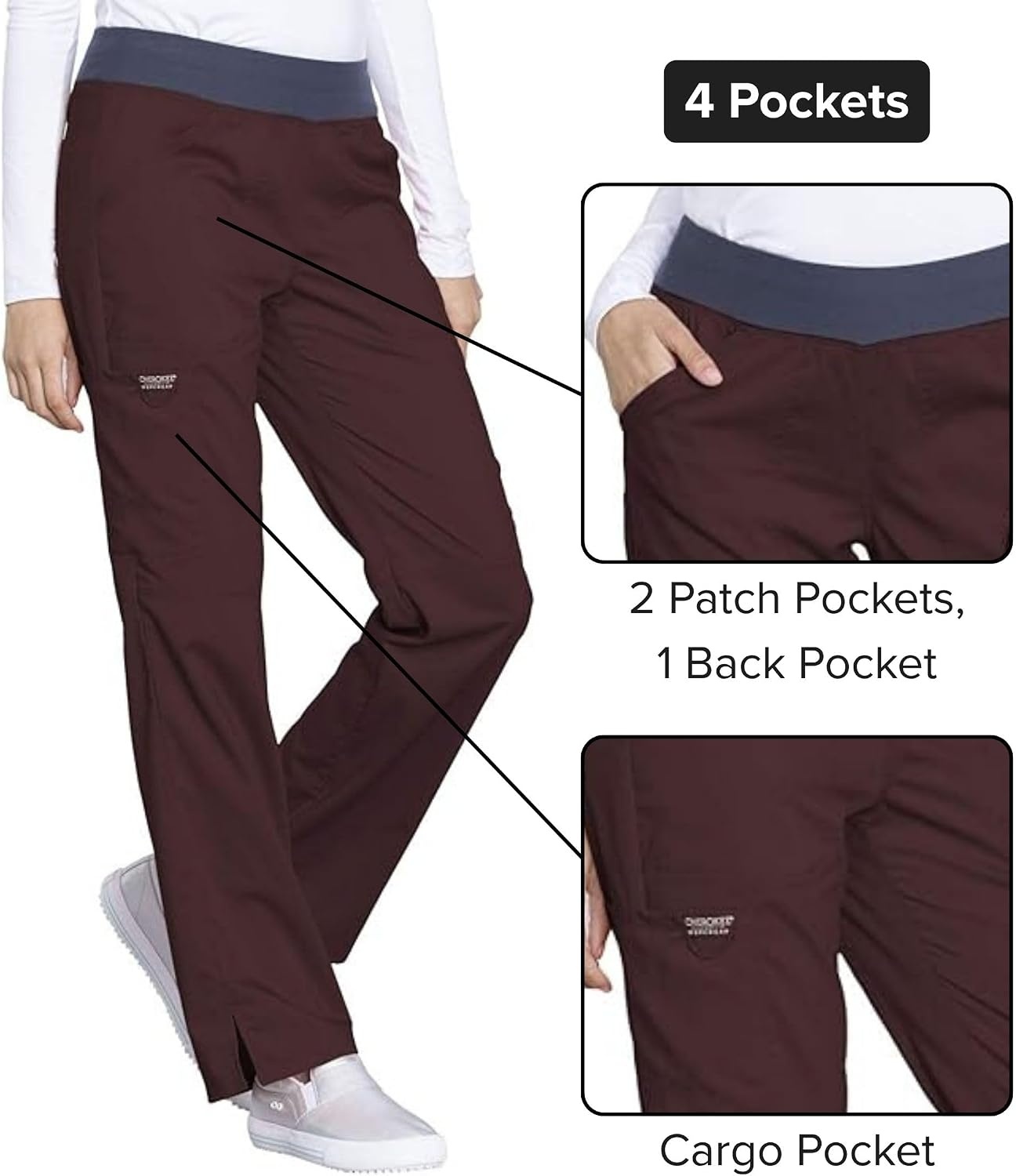 image:imageCherokee Womens Mid Rise Straight Leg Pullon PantEspresso