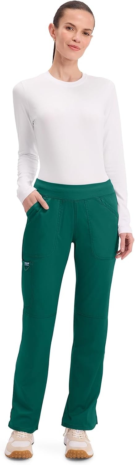 image:imageCherokee Womens Mid Rise Straight Leg Pullon PantHunter Green