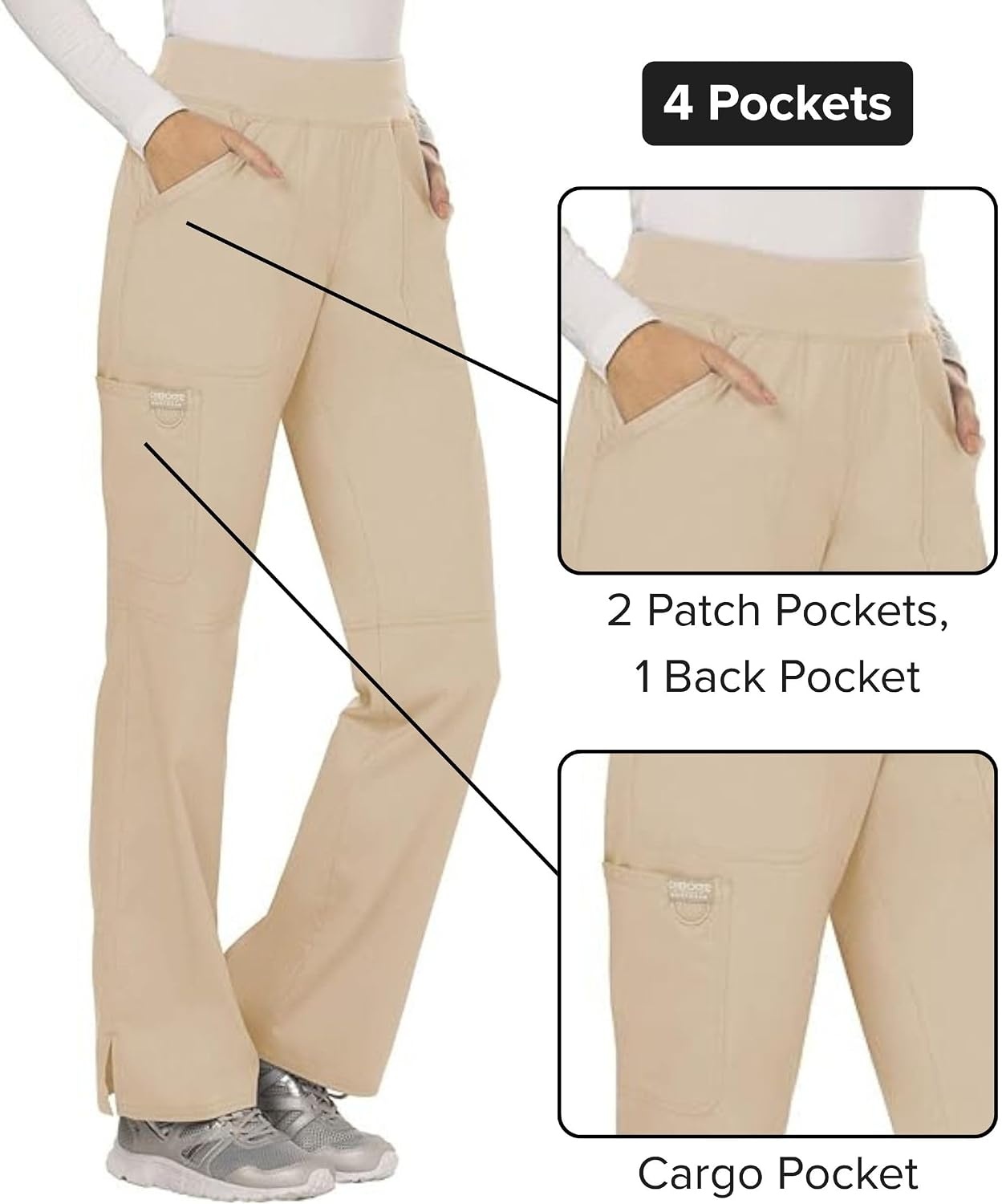 image:imageCherokee Womens Mid Rise Straight Leg Pullon PantKhaki