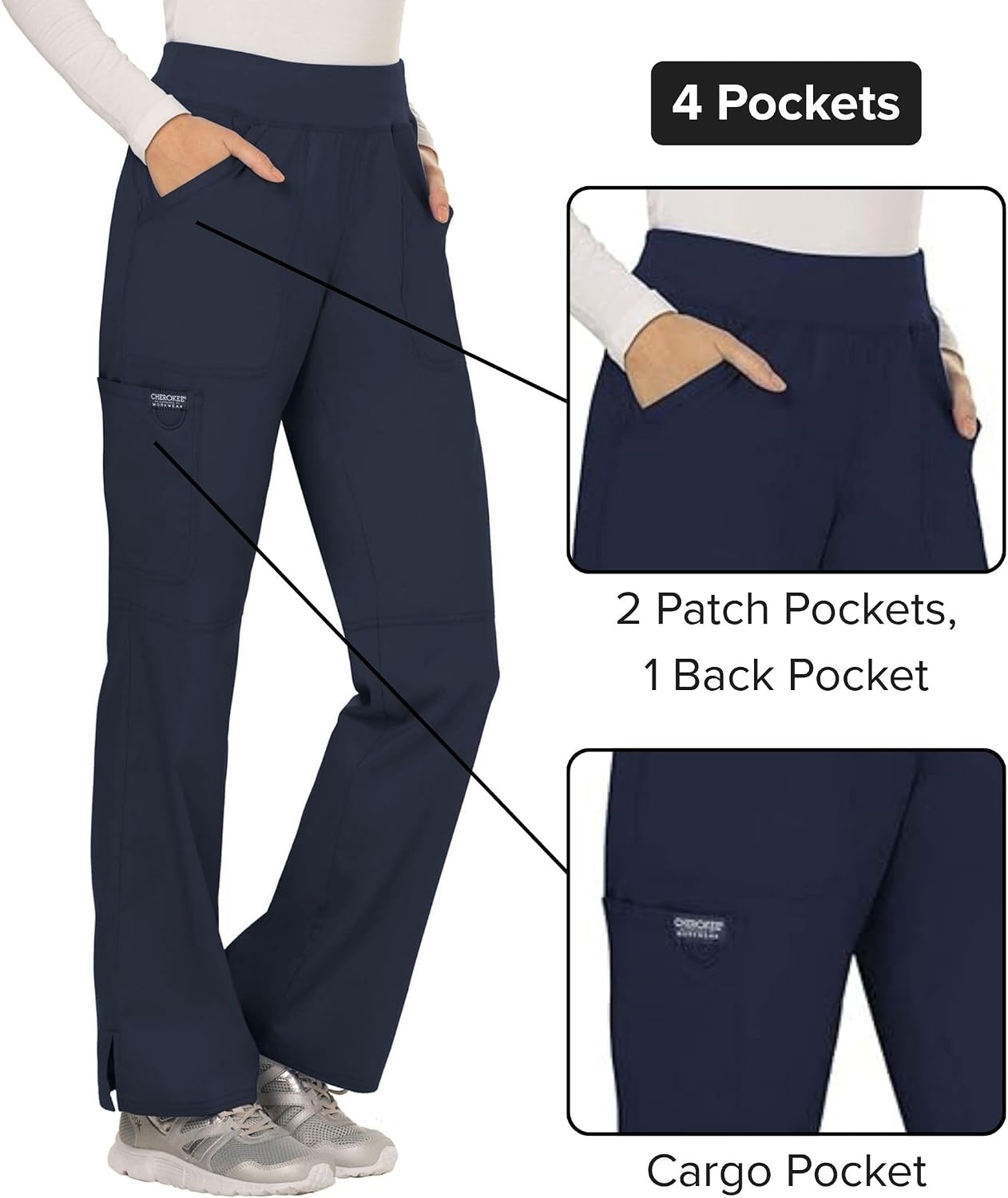 image:imageCherokee Womens Mid Rise Straight Leg Pullon PantNavy