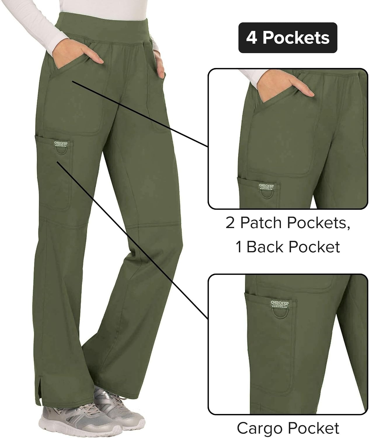 image:imageCherokee Womens Mid Rise Straight Leg Pullon PantOlive