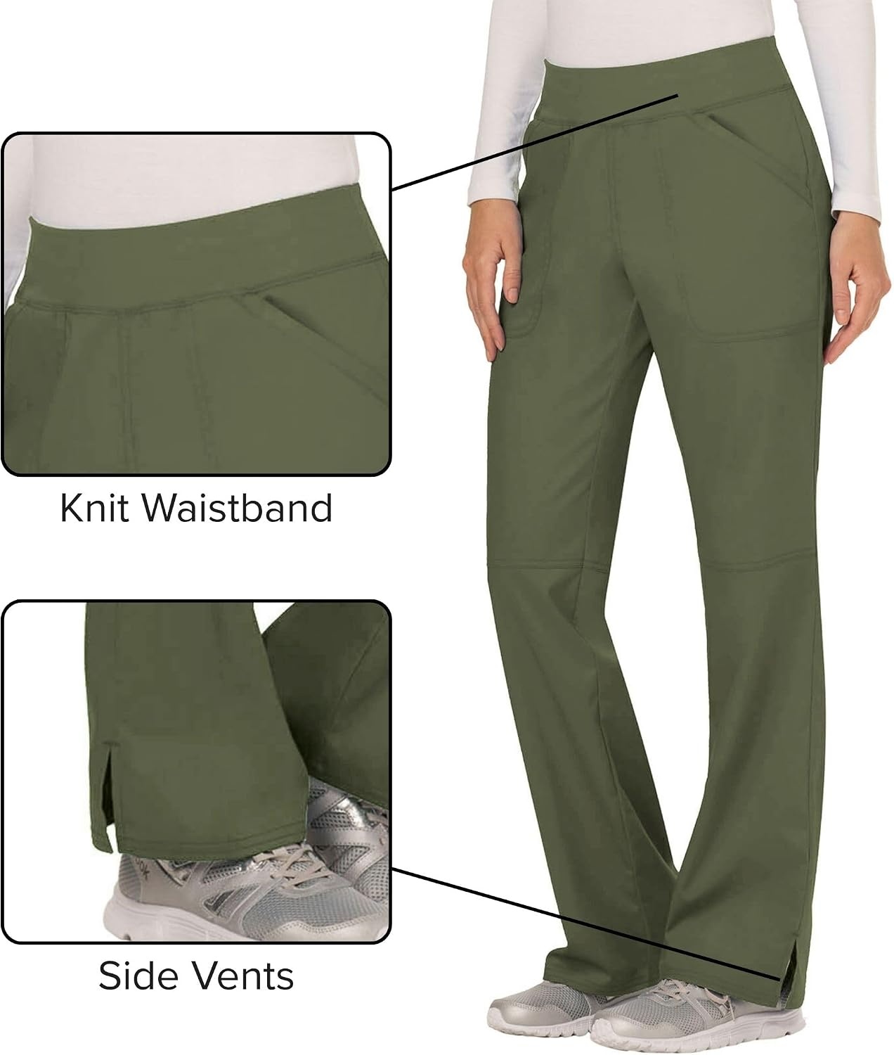 image:imageCherokee Womens Mid Rise Straight Leg Pullon PantOlive
