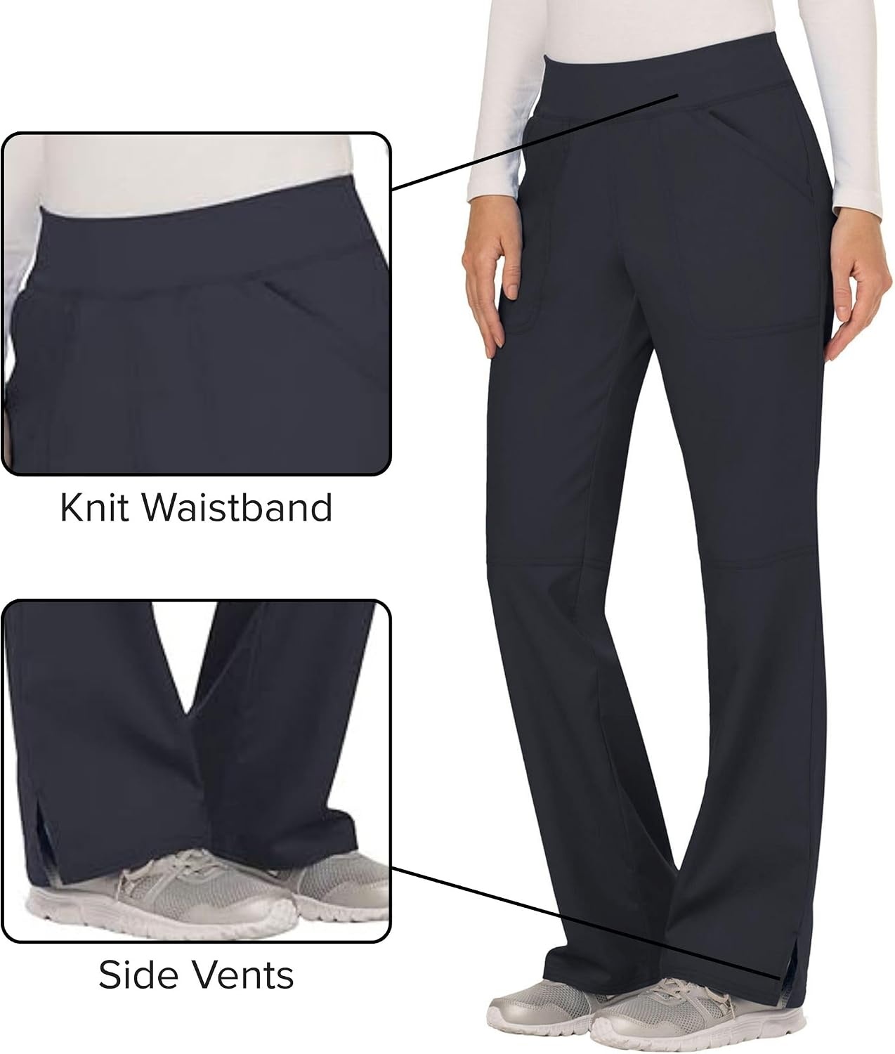 image:imageCherokee Womens Mid Rise Straight Leg Pullon PantPewter