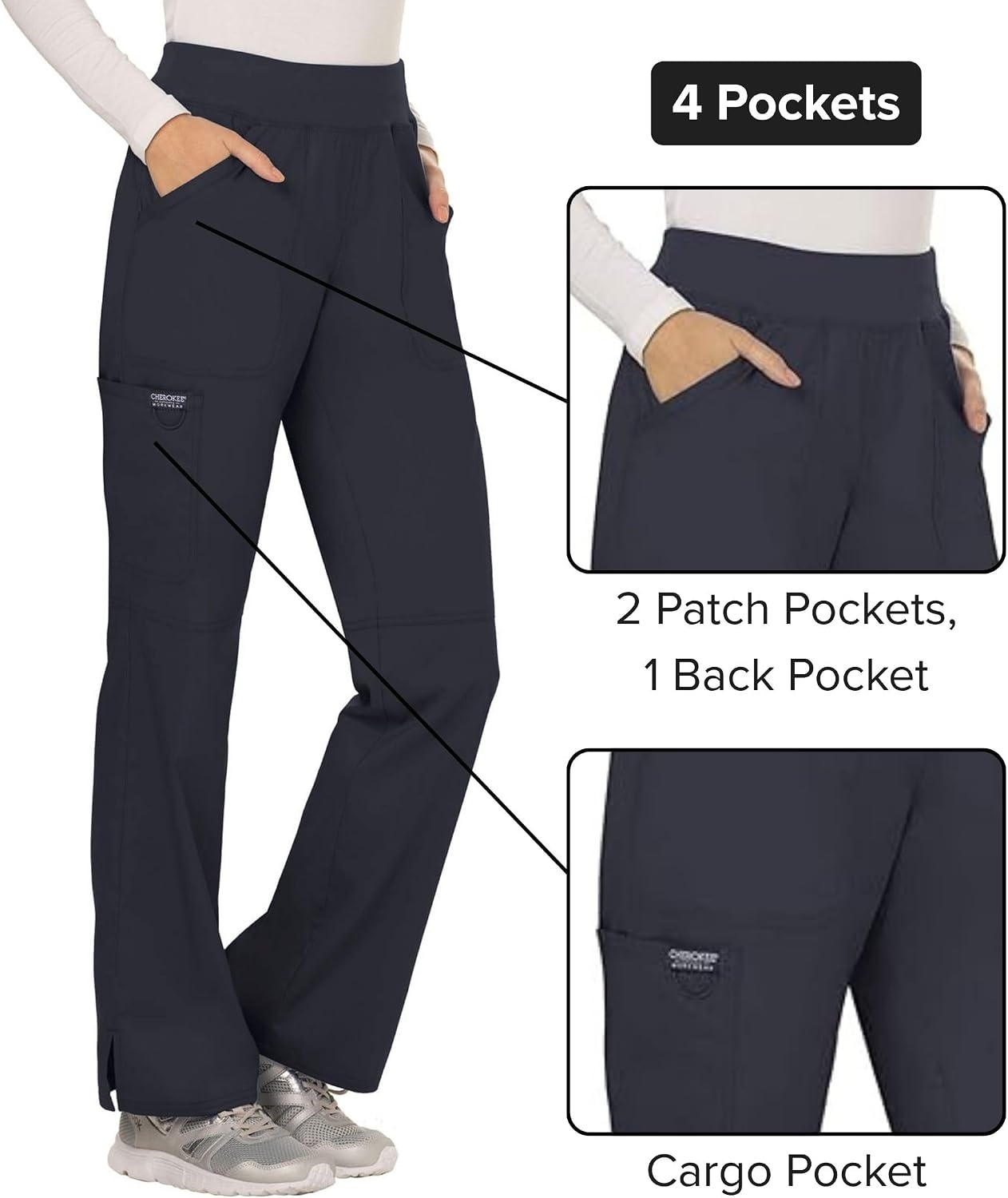 image:imageCherokee Womens Mid Rise Straight Leg Pullon PantPewter