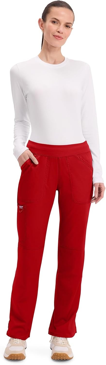 image:imageCherokee Womens Mid Rise Straight Leg Pullon PantRed