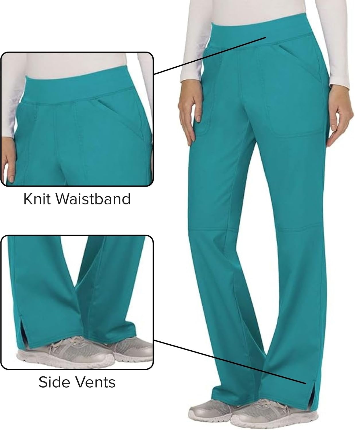 image:imageCherokee Womens Mid Rise Straight Leg Pullon PantTeal Blue