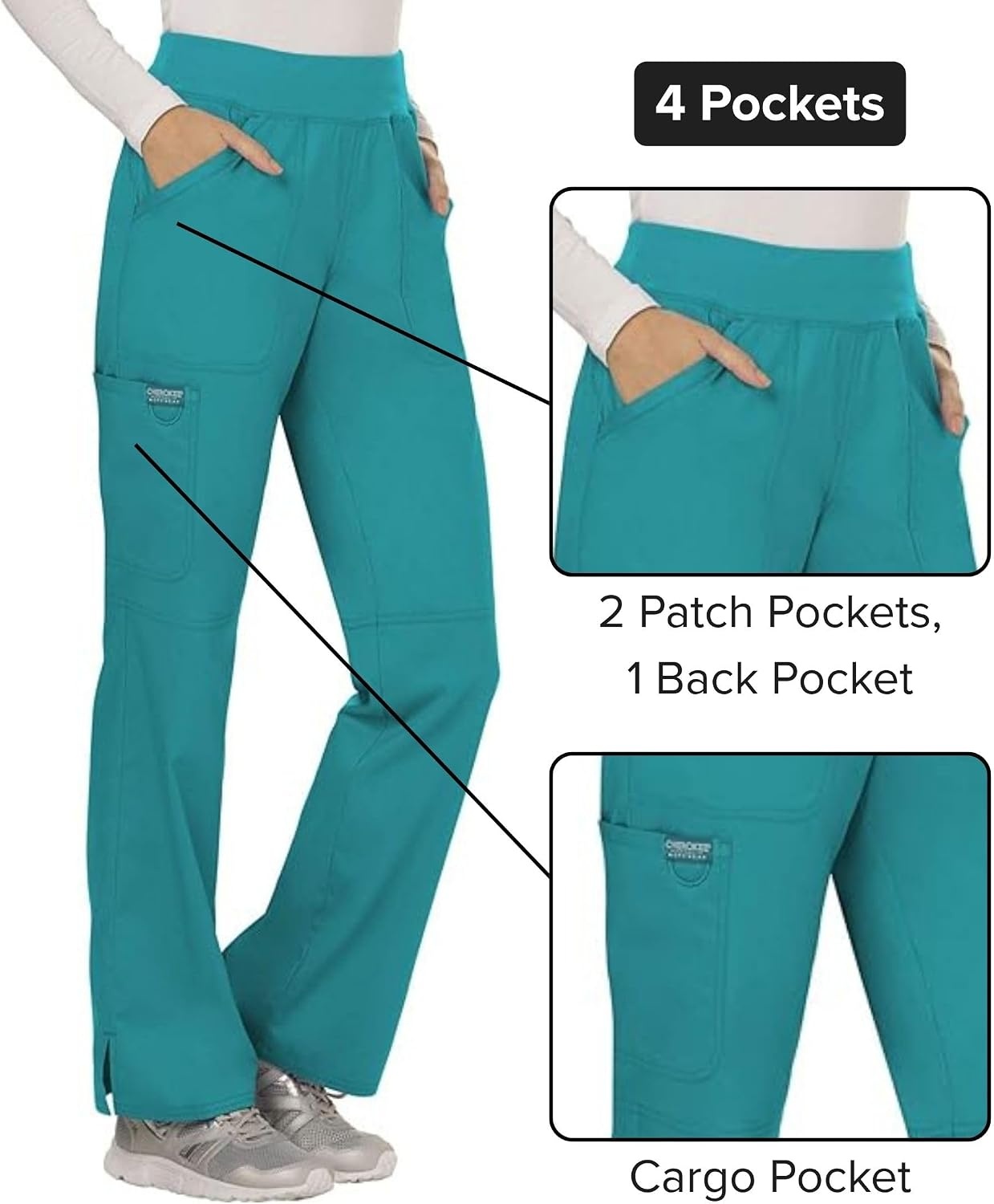 image:imageCherokee Womens Mid Rise Straight Leg Pullon PantTeal Blue
