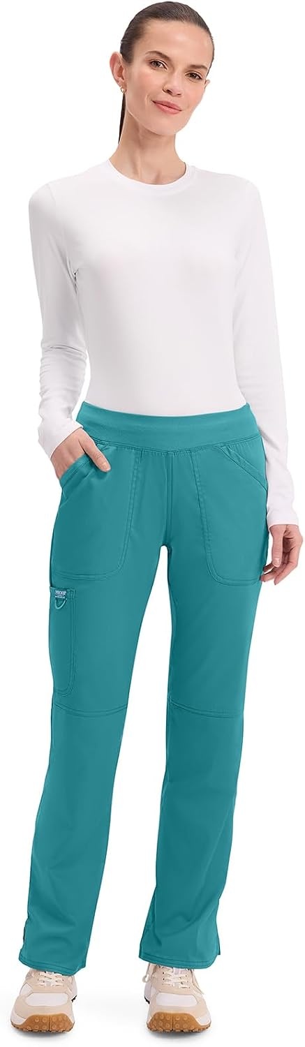 image:imageCherokee Womens Mid Rise Straight Leg Pullon PantTeal Blue