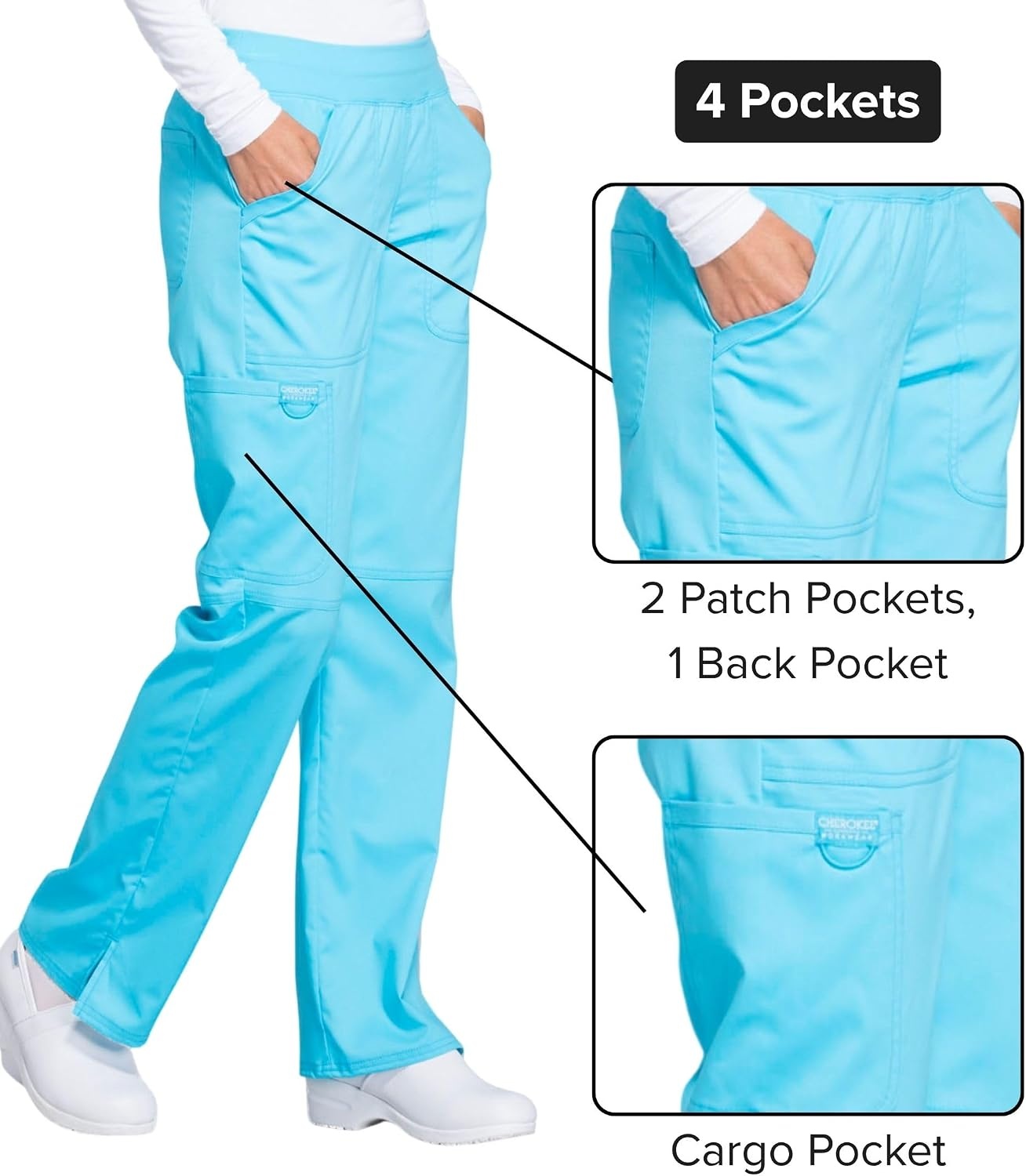 image:imageCherokee Womens Mid Rise Straight Leg Pullon PantTurquoise