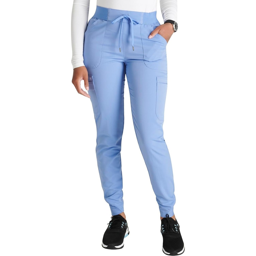 image:imageCherokee Atmos Mid Rise Scrub Pants for Women PullOn Jogger 4 PocketsCiel