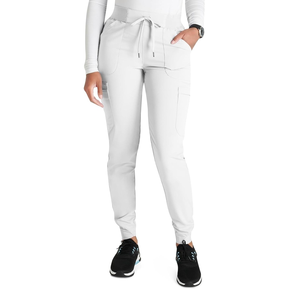 image:imageCherokee Atmos Mid Rise Scrub Pants for Women PullOn Jogger 4 PocketsWhite