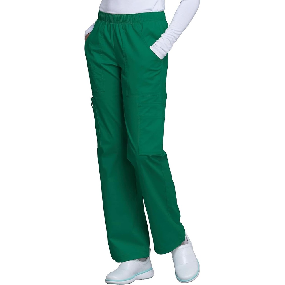 image:imageCherokee Scrub Pants for Women Mid Rise PullOn Cargo Medical Uniform 7 Pocket Elastic Waist Adjustable Hem Stretch 4005Hunter Green