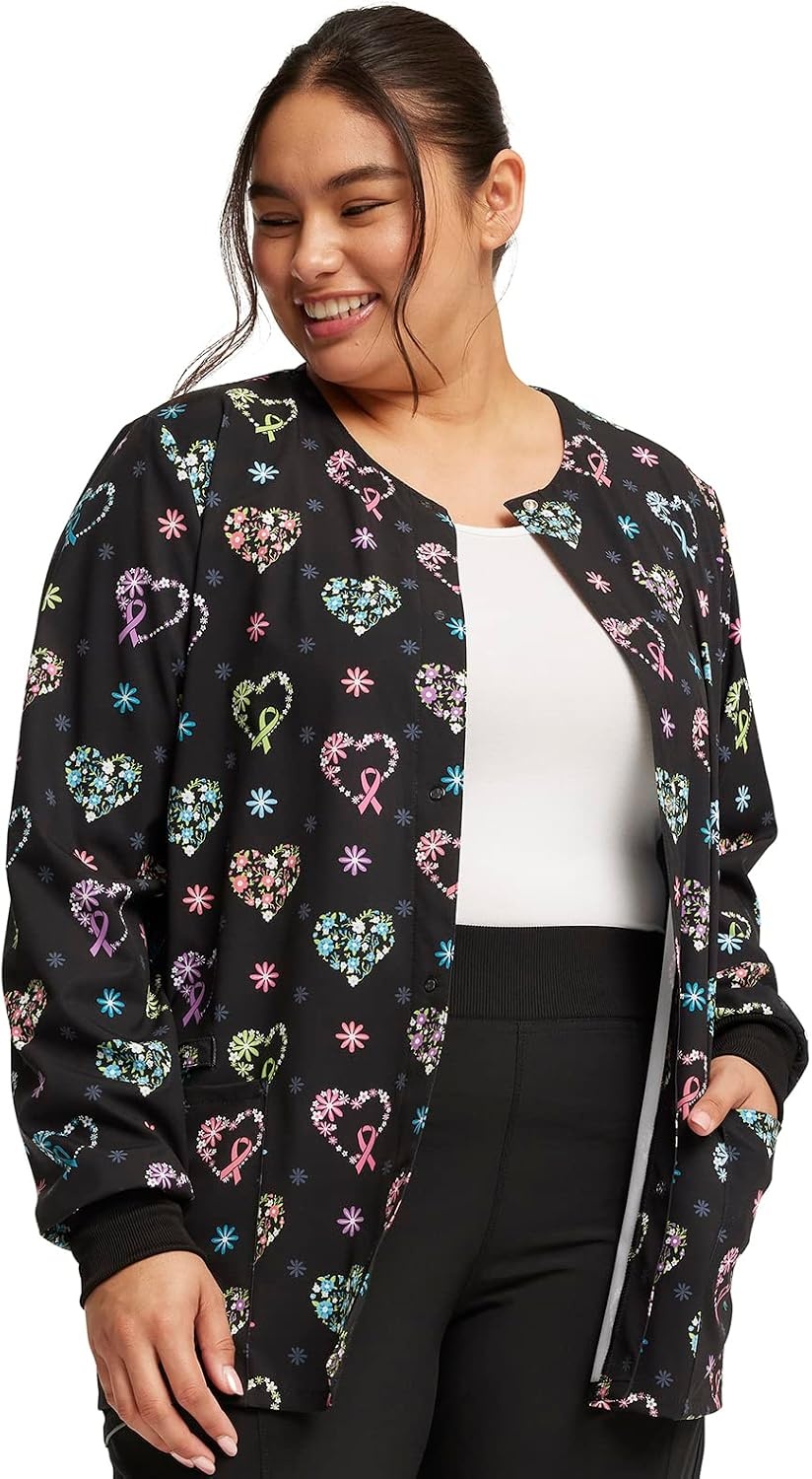 image:imageCherokee Printed Snap Front Womens Scrub Jacket with 2 PocketsCare Florall