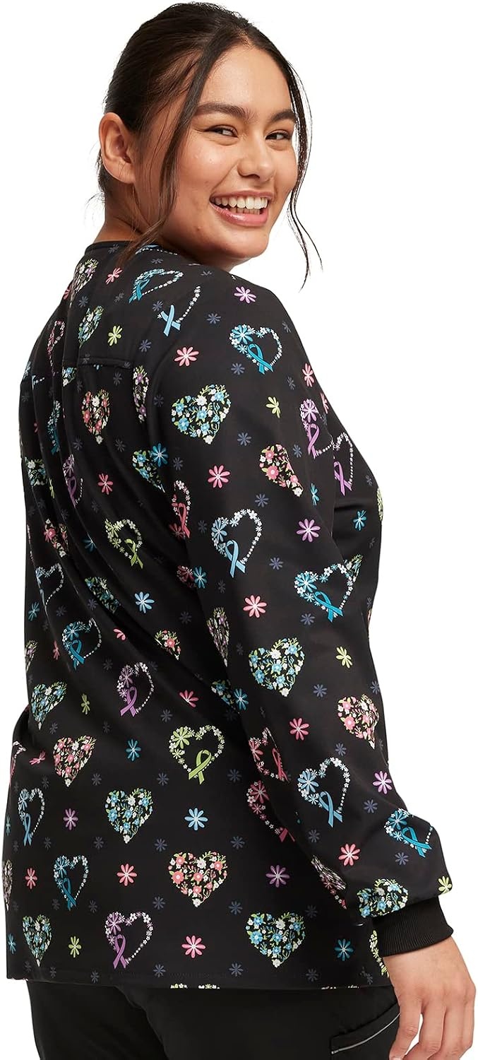 image:imageCherokee Printed Snap Front Womens Scrub Jacket with 2 PocketsCare Florall