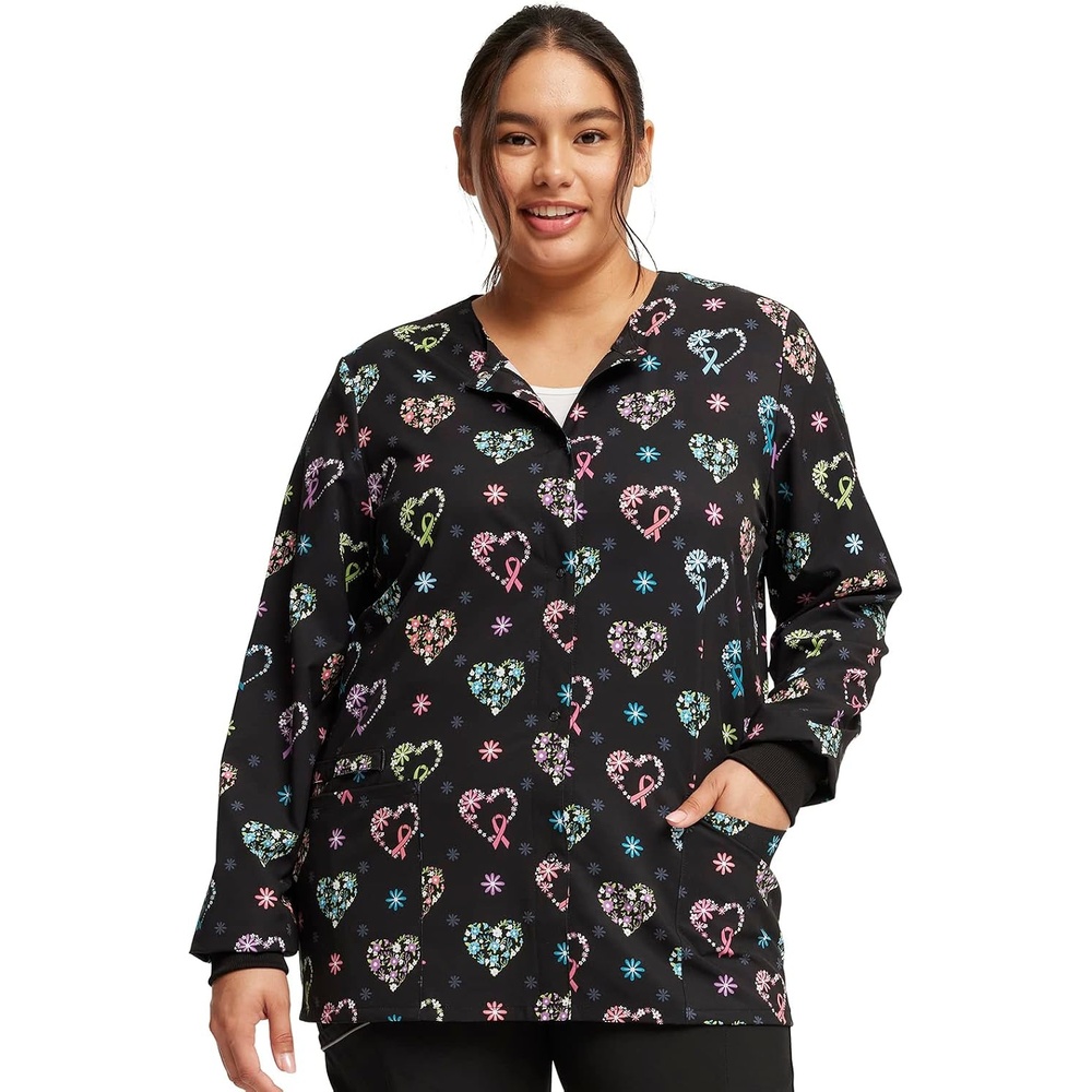 image:imageCherokee Printed Snap Front Womens Scrub Jacket with 2 PocketsCare Florall